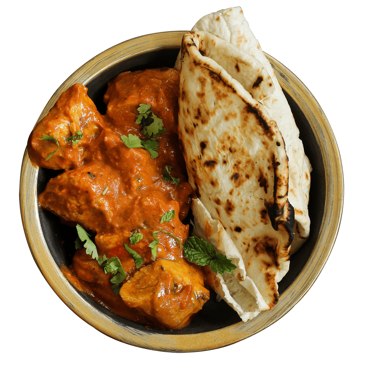 Indisches Gericht tandoori Chicken mit naan brot zuberitet für catering
